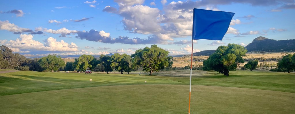 Blue flag on golf course 